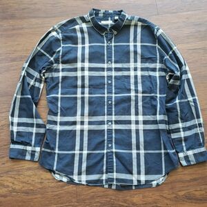 Burberry Mens Navy Plaid Nova 100% Cotton Long Sleeve Work Dress Shirt Size XXL
